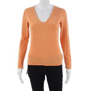 Rivamonti Womens Basic Top Orange V-Neck Long Sleeve Cotton Blend Size S